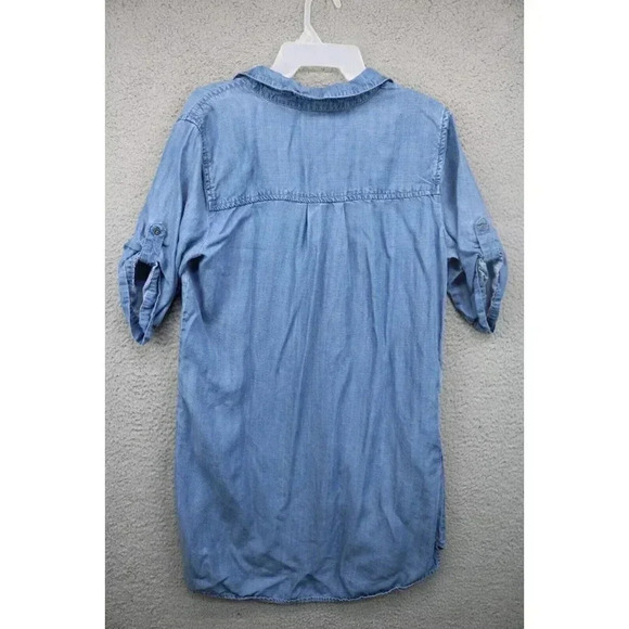 Philosophy-100% Tencel Shirt Dress-Chambray-Medium-Tabbed Sleeves-Pockets - Picture 6 of 7